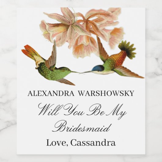 Wees mijn bruidsmeisje |Elegante kolibrie Waterver Wijn Etiket (Enkel label)