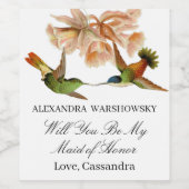 Wees mijn bruidsmeisje | Elegante kolibries Wijn Etiket (Enkel label)