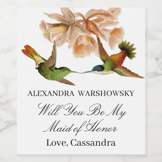 Wees mijn bruidsmeisje | Elegante kolibries Wijn Etiket (Enkel label)