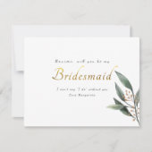 Wees mijn bruidsmeisje eucalyptus blad gouden scri kaart (Voorkant)