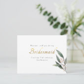 Wees mijn bruidsmeisje eucalyptus blad gouden scri kaart (Staand voorkant)