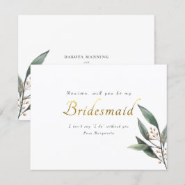 Wees mijn bruidsmeisje eucalyptus blad gouden scri kaart