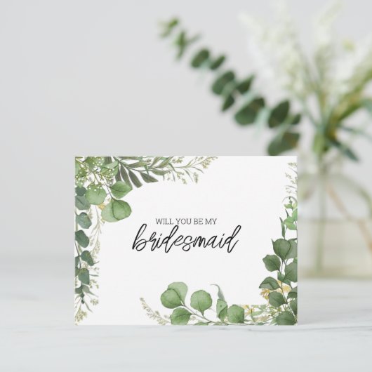 Wees mijn bruidsmeisje Eucalyptus en gebogen goud Feestdagenkaart (Staand voorkant)