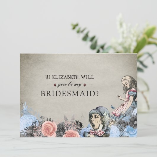 Wees mijn bruidsmeisje Floral Dusty Alice in Wonde Kaart (Staand voorkant)