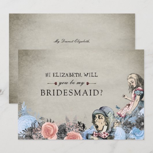 Wees mijn bruidsmeisje Floral Dusty Alice in Wonde Kaart (Voorkant / Achterkant)