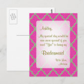 Wees mijn bruidsmeisje | Hete Roze Quatrefoil Briefkaart (Voorkant / Achterkant)