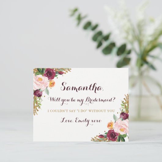 Wees mijn bruidsmeisje Kaart Bourgogne Gouden Bloe (Staand voorkant)