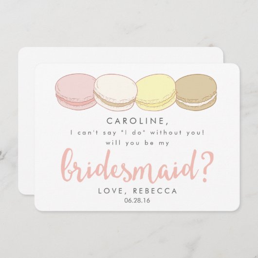 Wees mijn bruidsmeisje Kaart | franse macarons (Voorkant / Achterkant)
