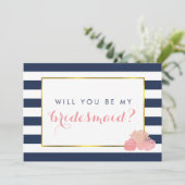 Wees mijn bruidsmeisje Kaart | Navy Stripe & Blush (Staand voorkant)