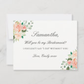 Wees mijn bruidsmeisje Kaart Peach Waterverf Bloem (Voorkant)