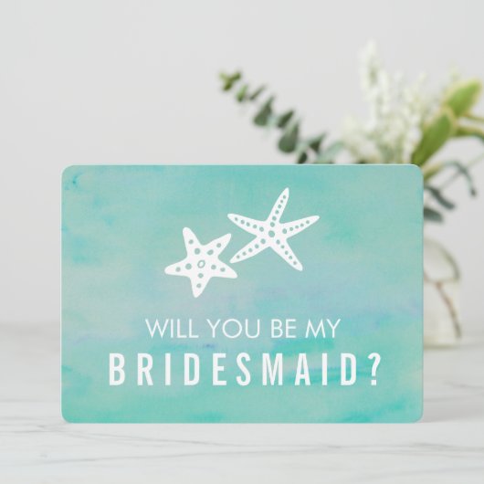 Wees mijn bruidsmeisje Kaart | Zeesterren Aqua (Staand voorkant)