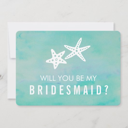 Wees mijn bruidsmeisje Kaart | Zeesterren Aqua (Voorkant)