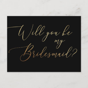Wees mijn bruidsmeisje Minimalistisch goud & zwa Uitnodiging Briefkaart