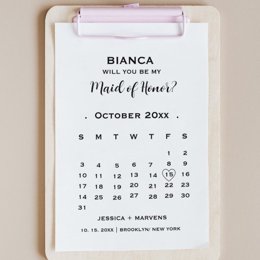 Wees mijn bruidsmeisje niet foto kalender voorstel kaart