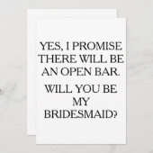 Wees mijn bruidsmeisje open bar grappige kaart (Voorkant / Achterkant)