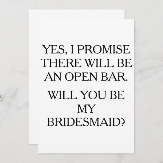 Wees mijn bruidsmeisje open bar grappige kaart (Voorkant / Achterkant)