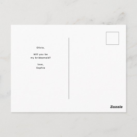 Wees mijn bruidsmeisje script handgeschreven foto briefkaart (Achterkant)