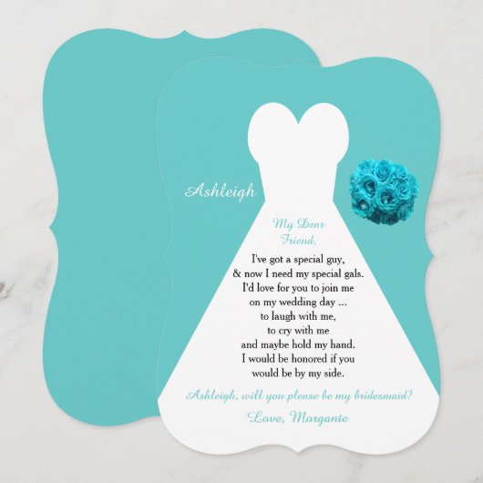 Wees mijn bruidsmeisje trouwjurk op Aqua Kaart (Voorkant / Achterkant)