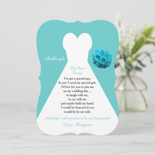 Wees mijn bruidsmeisje trouwjurk op Aqua Kaart (Staand voorkant)