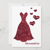 Wees mijn bruidsmeisje Valentijnsdag bordeaux jurk Feestdagenkaart (Voorkant)