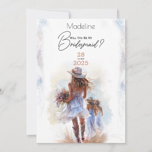 Wees mijn bruidsmeisje Waterverf rustieke cowboy b Kaart (Voorkant)