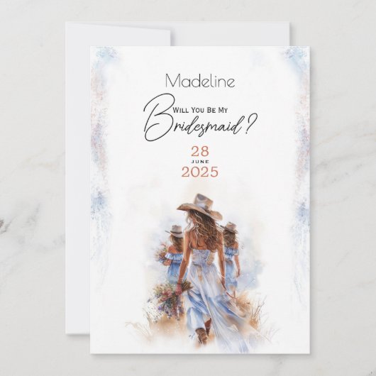 Wees mijn bruidsmeisje Waterverf rustieke cowboy b Kaart (Voorkant)