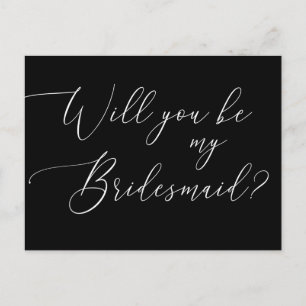 Wees Mijn Bruidsmeisje   Zwarte Moderne Script Voo Uitnodiging Briefkaart
