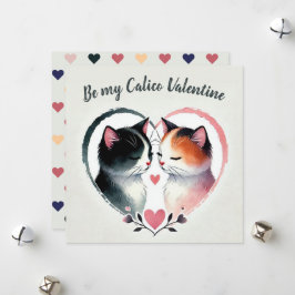 Wees mijn calico-valentijn Aquarel Katten Hart Feestdagenkaart