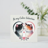 Wees mijn calico-valentijn Waterverfkatten Hart Feestdagenkaart (Staand voorkant)