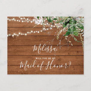 Wees mijn dienstmeisje van Honor Boho Woodland Gre Uitnodiging Briefkaart