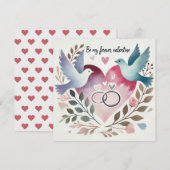Wees mijn eeuwige Valentijn met duiven, ringen, kr Feestdagenkaart (Voorkant / Achterkant)