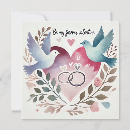 Wees mijn eeuwige Valentijn met duiven, ringen, kr Feestdagenkaart (Voorkant)