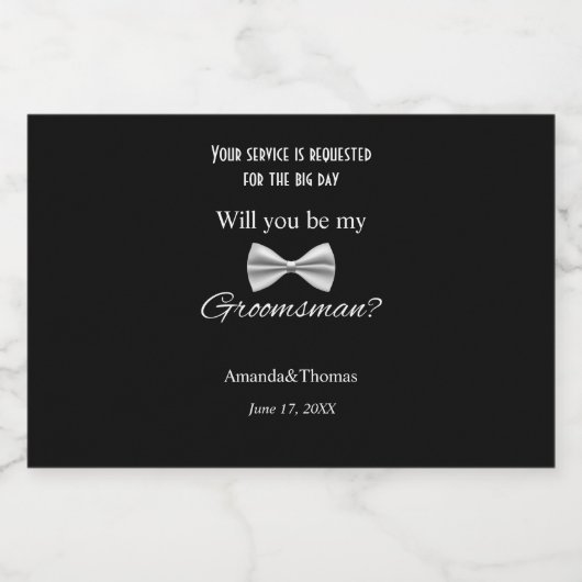 Wees mijn Groomsman Elegant Bow-voorstel Likeurfles Etiket (Enkel label)