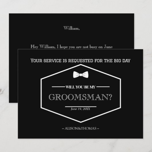 Wees mijn Groomsman Kaart voor huwelijksuitnodigin (Voorkant / Achterkant)