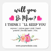 Wees mijn | Kaaretiket van Floral Vierkante Sticker (Voorkant)