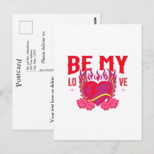 Wees mijn liefde Retro Hart Roos Biker Valentijn Briefkaart