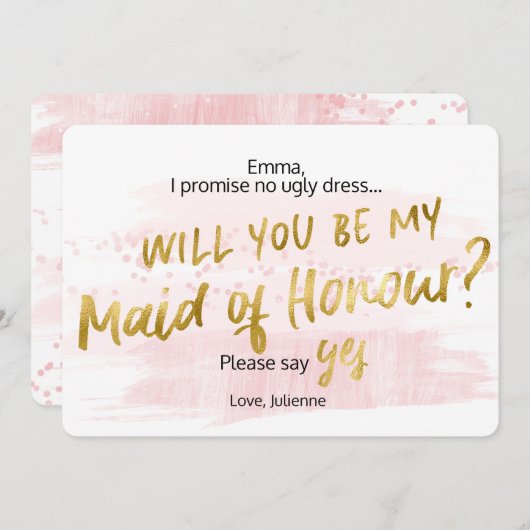 Wees mijn Maid of Honor Blush Gold-Waterverf Kaart (Voorkant / Achterkant)