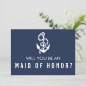 Wees mijn Maid of Honor Kaart | Nautisch touw en a (Staand voorkant)