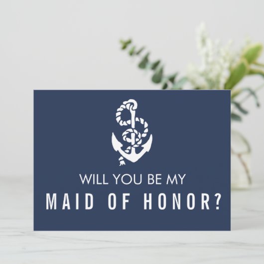 Wees mijn Maid of Honor Kaart | Nautisch touw en a (Staand voorkant)