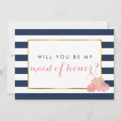 Wees mijn Maid of Honor Kaart | Navy Stripe Blush (Voorkant)