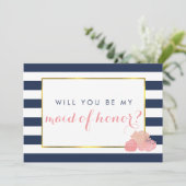 Wees mijn Maid of Honor Kaart | Navy Stripe Blush (Staand voorkant)