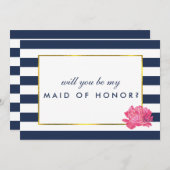 Wees mijn Maid of Honor Kaart | Navy Stripe Pink P (Voorkant / Achterkant)