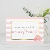 Wees mijn Maid of Honor Kaart | Pink Stripe Blush  (Staand voorkant)