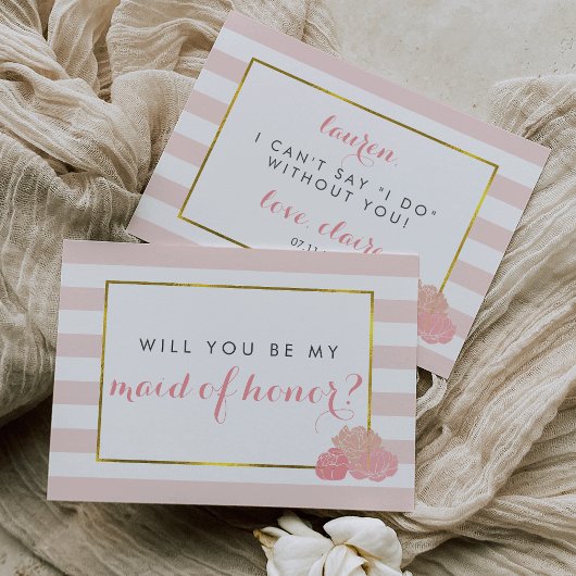 Wees mijn Maid of Honor Kaart | Pink Stripe Blush 