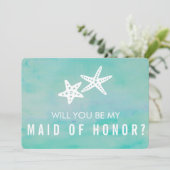 Wees mijn Maid of Honor Kaart | Zeesterren Aqua (Staand voorkant)