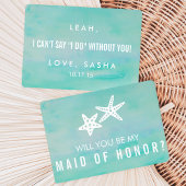 Wees mijn Maid of Honor Kaart | Zeesterren Aqua