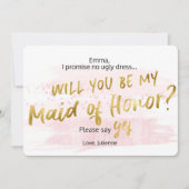 Wees mijn Maid of Honor Pink Blush Gold-Waterverf Kaart (Voorkant)