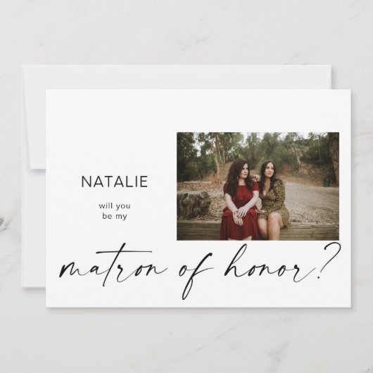Wees mijn matron van eer en klein fotovoorstel kaart (Voorkant)