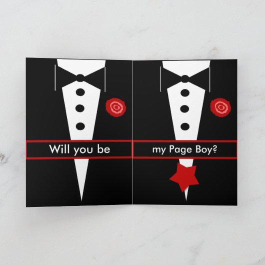 Wees Mijn Page Boy CUSTOM Kaart Tux en Roos 3 (Binnen)