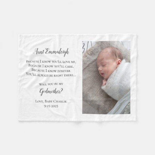 Wees mijn peetmoeder voorstel foto fleece deken (Voorkant (Horizontaal))